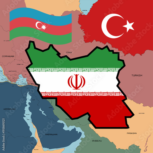 Iran and Azerbaijan map illustration showing geopolitical tension in Caucasus region