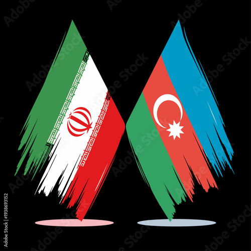 Iran and Azerbaijan flags illustration symbolizing geopolitical relations and rivalry