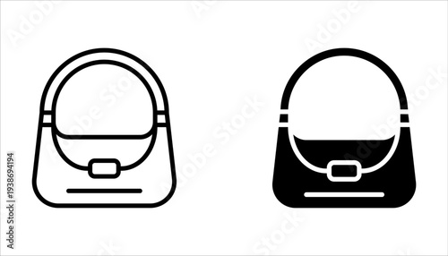 Handbag icon set. Simple filled woman handbag sign on white background