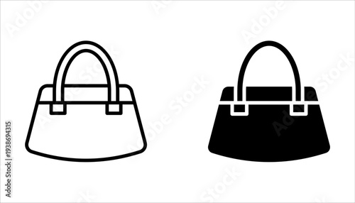 Handbag icon set. Simple filled woman handbag sign on white background