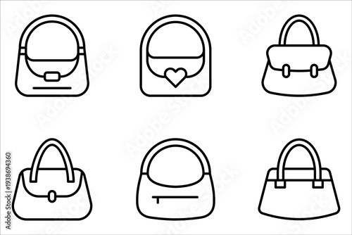 Handbag icon set. Simple filled woman handbag sign on white background