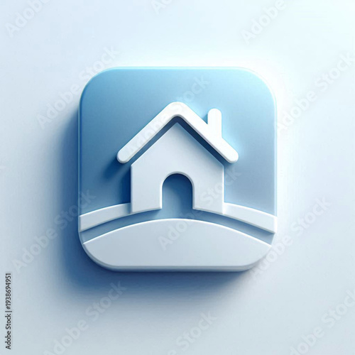 Minimalist home icon, modern UI design, clean vector style, rounded corners, soft shadow, blue gradient, centered on white background, flat design, high resolution, app icon style