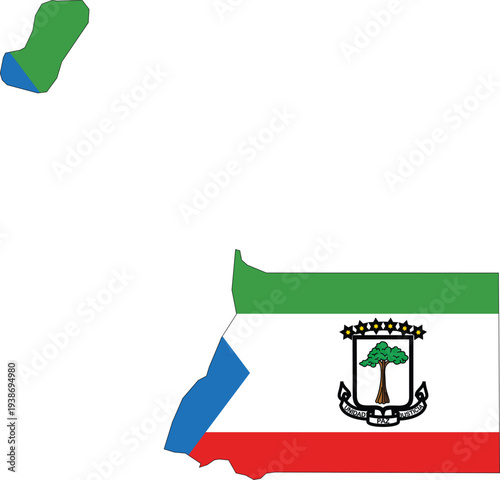 Equatorial Guinea Map with National Flag Colors and Emblem