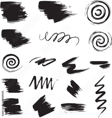 Hand drawn ink doodles and splashes of flying birds and eagles vector set