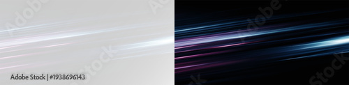 Foto Fast motion blur background, abstract pink and blue speed trails isolated on white