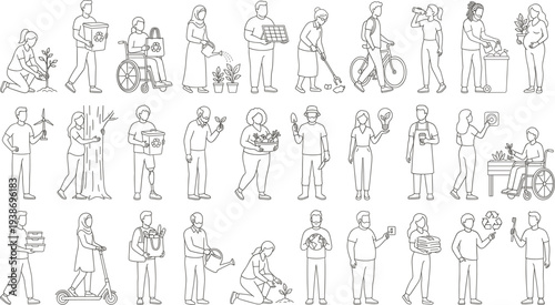 Sustainability Focused Diverse People Performing Various Eco Friendly Activities