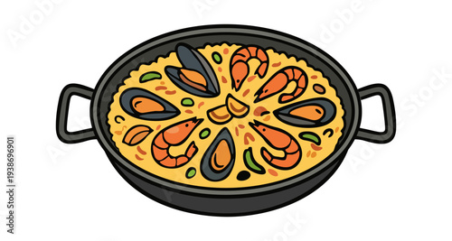 Paella. Traditional Spanish plate. Vector isolated illustration