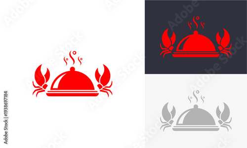 Crab illustrations with serving dishes displayed in various color schemes and backgrounds