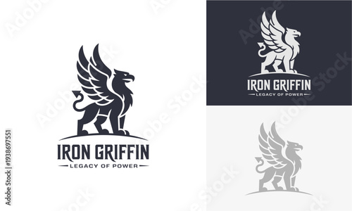A majestic Griffin logo displayed in various styles on a clean background showcasing its mythical creature design and powerful symbolism