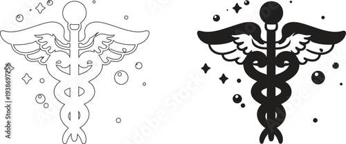 Traditional Caduceus Medical Symbol with Hermetic Staff and Wings in Minimalist 4k Professional Graphic Style