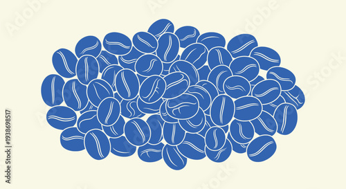 Minimalist Blue Coffee Bean Pattern Pile Flat Vector Graphic Design for Cafe Branding and Decor