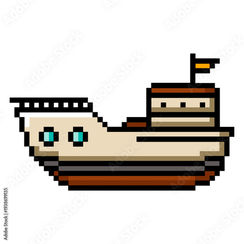 Flat Design Pixel Art Barge Ship Illustration