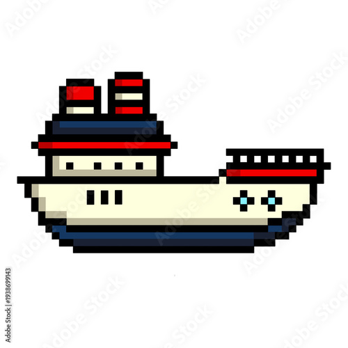 Flat Design Pixel Art Cargo Ship Illustration