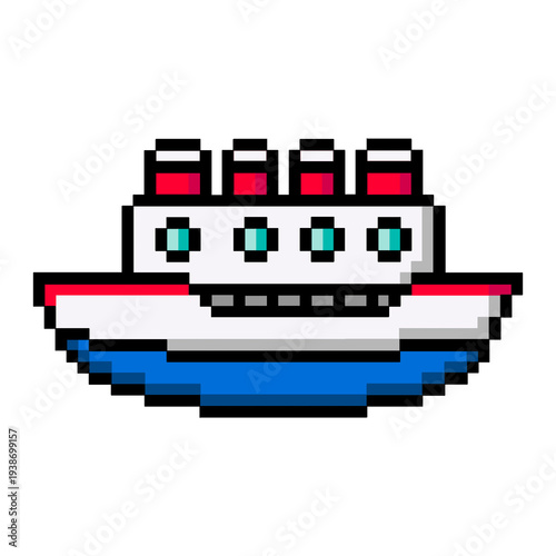 Flat Design Pixel Art Cruise Ship Illustration