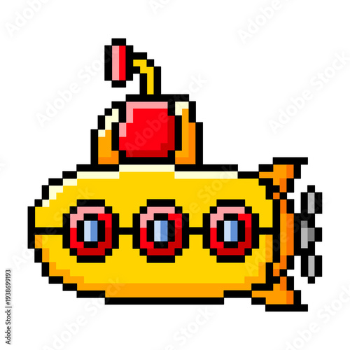 Flat Design Pixel Art Yellow Submarine Illustration