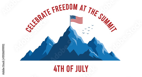 4th of July patriotic mountain summit vector illustration