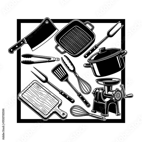 Professional Kitchen Utensils and Cooking Tools Vector