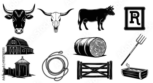 Rustic Farm and Livestock Element Vector Set