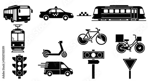 Public Transportation and Urban Traffic Vector Icons