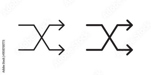 Shuffle Play Icon. used for random playback of songs, videos, or media content. Ideal for music apps, streaming platforms, multimedia. Vector illustration with stroke and fill on a white background.