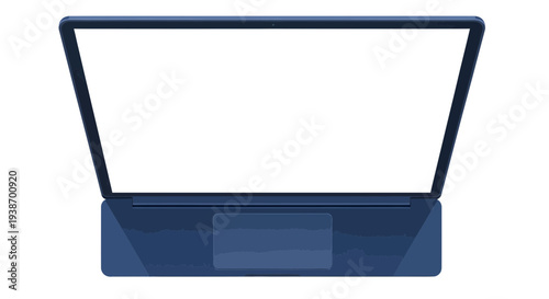 Modern Blue Laptop Open Top View Blank White Screen Isolated