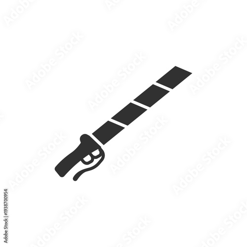 Fantasy sword with decorated handle icon. Magical weapon blade. Monochrome black and white symbol