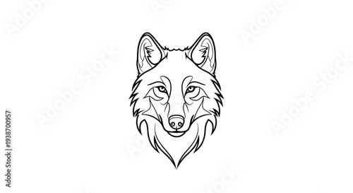 Wolf Head Silhouette, Wild Animal Emblem, Line Art Portrait
