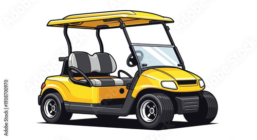 Yellow Golf Cart Illustration, Transportation Vehicle, Outdoor Activity