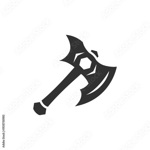 Double blade battle axe icon. Fantasy warrior weapon. Monochrome black and white symbol