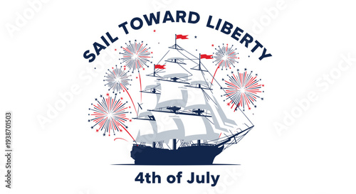 4th of July patriotic ship vector illustration
