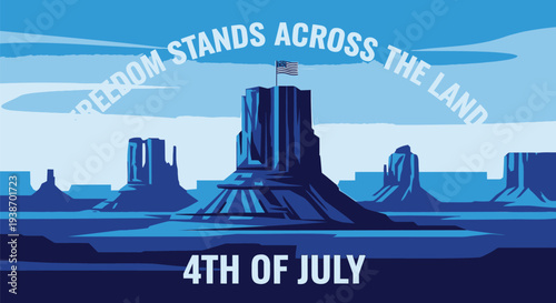 Vector illustration of 4th of July American landscape with monument and flag