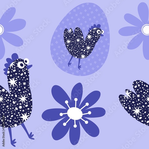 Easter chicken seamless birds and eggs pattern for wrapping paper and fabrics and linens and kids clothes print 