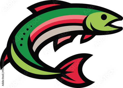 Stylized Vintage Rainbow Trout Leaping from Water, a Captivating Aquatic Illustration