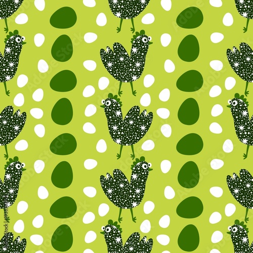 Easter chicken seamless birds and eggs pattern for wrapping paper and fabrics and linens and kids clothes print 