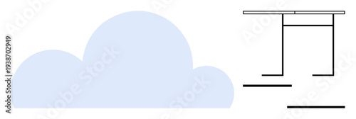 Tradition, spirituality, minimalism, culture, symbolism, modern design. Abstract cloud alongside simple Torii gate structure. Tradition and spirituality theme with cultural symbolism