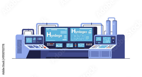 Advanced control panel with multiple screens displaying data and graphs, representing a sophisticated technological system.