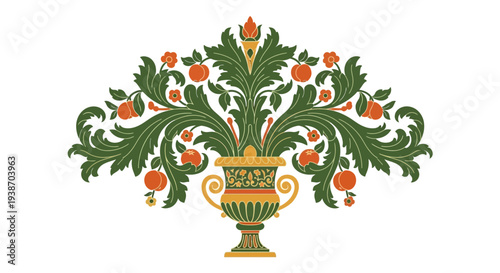 vase with flowers and leaves on white background