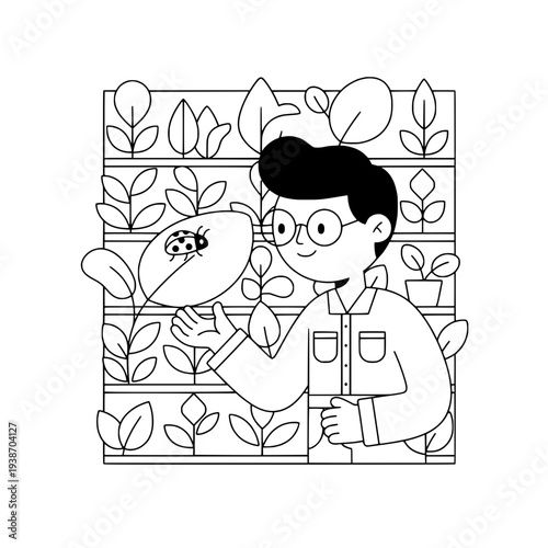 Vertical Farm Cute Illustration Graphic or Minimalist Vertical Garden Outlined Illustration