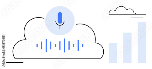 Voice recognition concept. Voice recognition in cloud computing offers advanced audio analysis and real-time communication. Voice recognition advancements for technology, AI, cloud, data