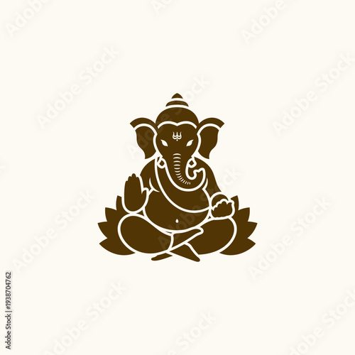 Minimalist Ganesha Silhouette on Lotus Flower, Hindu Deity Vector Art for Spirituality and Good Fortune