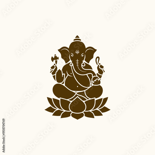 Lord Ganesha Hindu God Silhouette Sitting on Lotus Flower Vector Icon