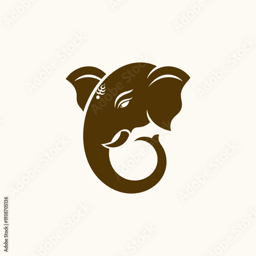 Minimalist Lord Ganesha Head Silhouette Illustration. Hindu Deity Symbol.
