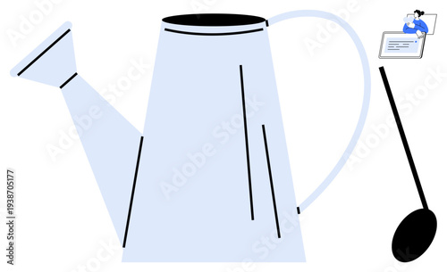 Gardening tools. Watering can and spoon essential gardening tools. Gardening inspires creativity and mindfulness while promoting growth, sustainability, and self-care. For lifestyle, hobbies