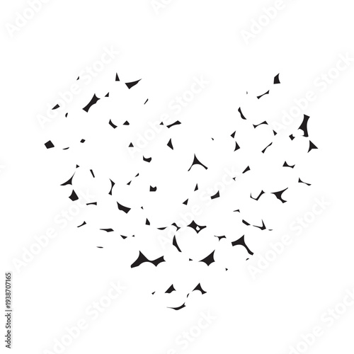 Pattern of Flying Birds Forming a Heart Shape Across the Sky, Delicate Silhouette against White Background.