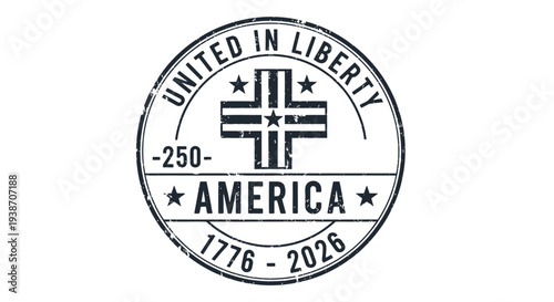 Vintage style patriotic stamp with American flag cross and text