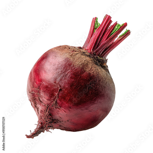 Fresh red beetroot with green leaves isolated on transparent background