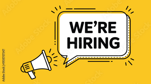 We are hiring concept banner with yellow background