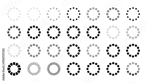 Collection of various loading progress indicators isolated on white background