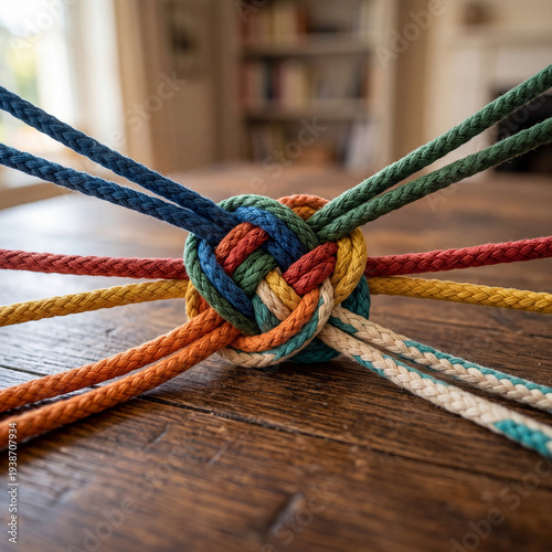 Unity and Trust Concept – Strong Knot Connecting Colored Ropes