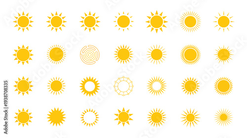 Sun icon set isolated on white background
